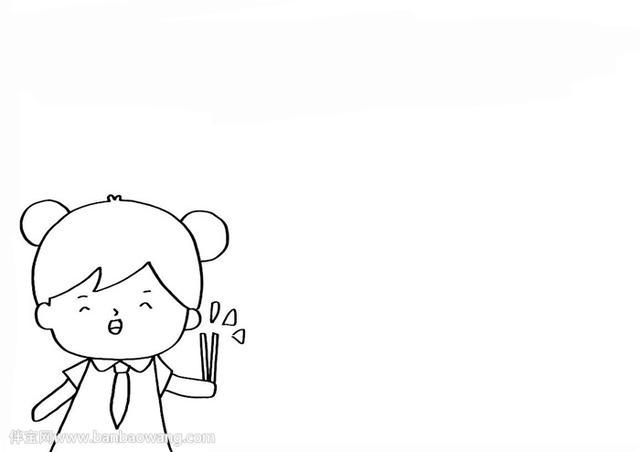 1 首先在手抄报的左下角画上一位小女孩 小女孩扎着两个丸子头 右手上