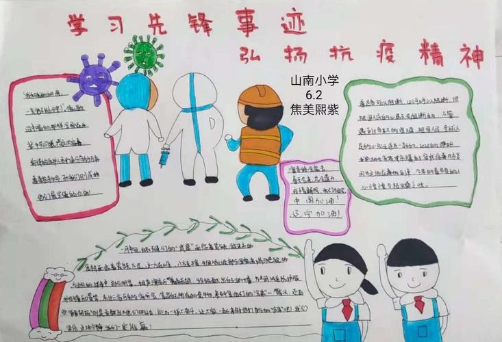 学习先锋事迹 弘扬抗疫精神 六年二班手抄报作品展