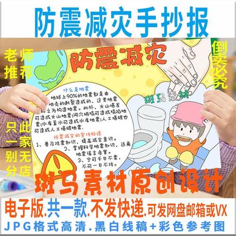 b342小学生防震减灾地震安全知识手抄报模板电子版半成品黑白线描