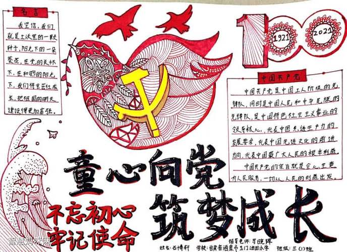 童心向党筑梦成长红色手抄报作品