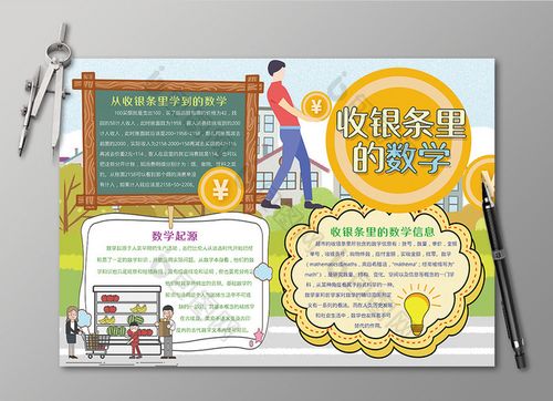 收银条里的数学学科手抄报黑白线描小报图片