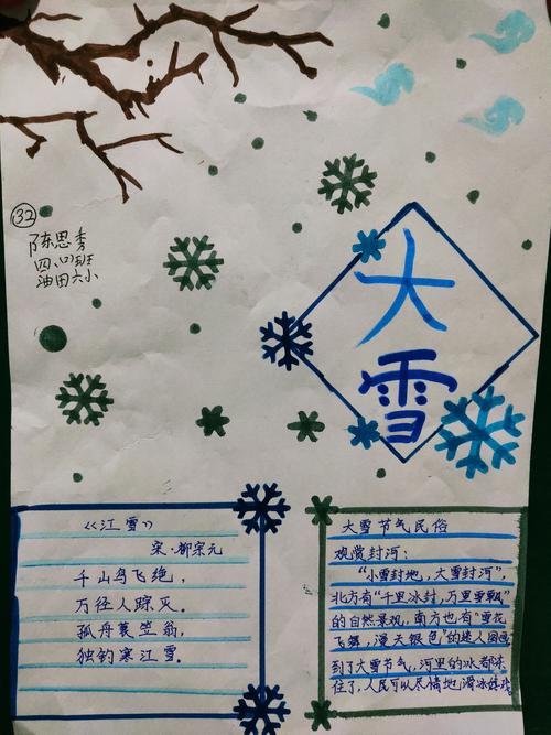 濮阳市油田第六小学四 2 班家庭教育课程 二十四节气之大雪 手抄报.