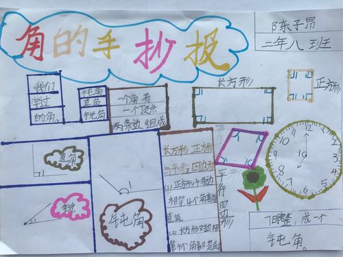 包头市蒙古族学校二年八班向阳花动感中队 数学手抄报《角和图形的