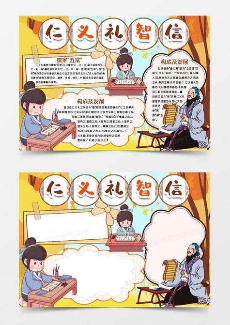 传统美德手抄报-仁义礼智信6可爱简单仁义礼智信手抄报word模板古代