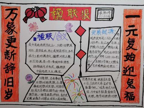 五年级关于对联的手抄报 五年级手抄报新年春节对联文化小报手抄报
