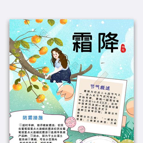 霜降柿子女孩手抄报小报