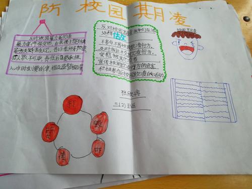 汤阴县任固镇岳儿寨中心小学三 2 班 防校园欺凌 手抄报展