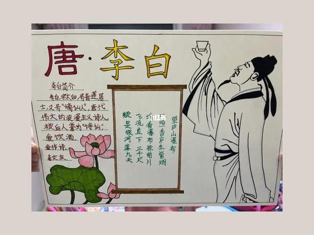 画李白的手抄报 李白的手抄报关于名人故事的手抄报诗仙李白追寻李白