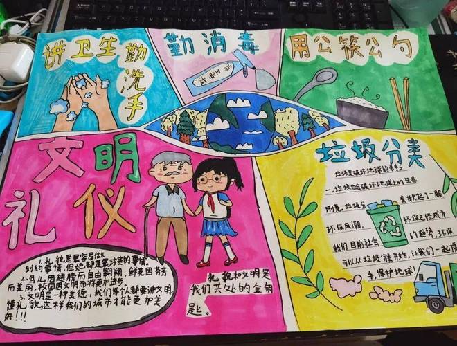 除了绘制手抄报 同学们还以爱国卫生月为主题 制作了构思新奇 颜色