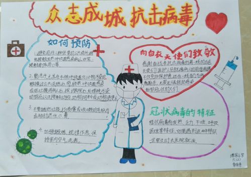 同学们用手抄报记下了预防新型冠状病毒的方法 用漫画赞扬了白衣天使