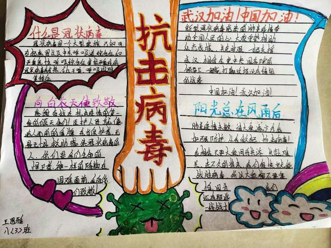 万众一心 抗击疫情 唐寨中学学生手抄报