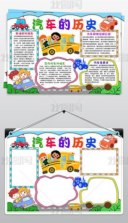 汽车博物馆小报科普展览汽车历史参观手抄报素材