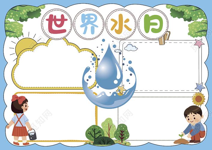 世界水日手抄报保护地球节约用水电子小报模板psd