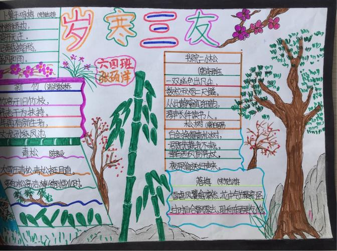 诗中的 岁寒三友 九小六四班孩子们的手抄报