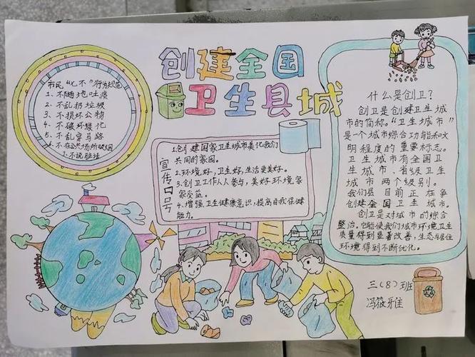 一座城一条心创建国家卫生县城二小三年级开展手抄报比赛扩大创卫宣传