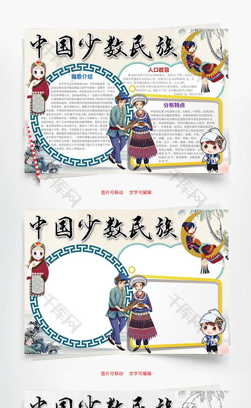 五十六个民族一家亲团结小报边框花边手抄报电子小报民族手抄报简单又