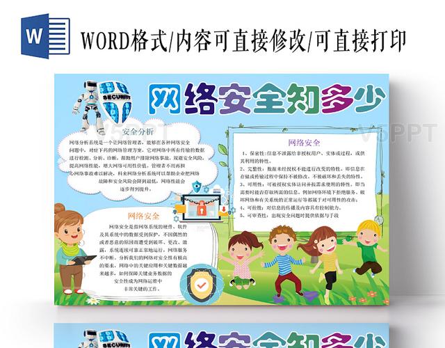 炫彩卡通网络安全知多少网络安全小报手抄报word模板