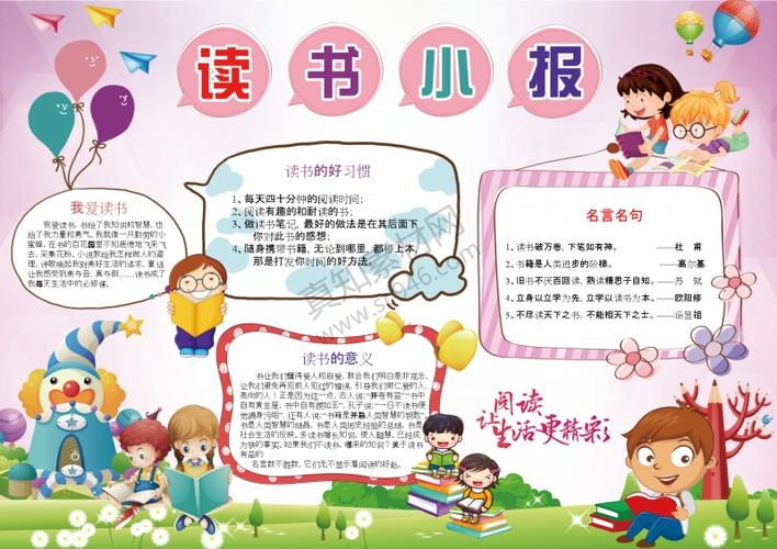 2024卡通小学生课文语文读书手抄报阅读word电子小报模板素材 2 读书