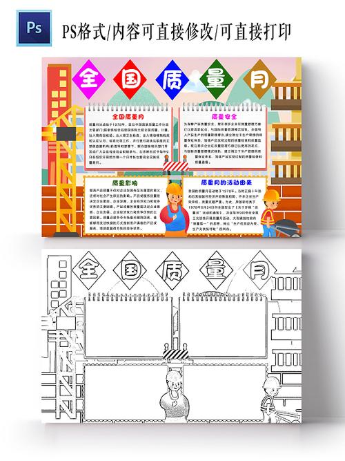 卡通风格全国质量月小报手抄报卡通小报手抄报