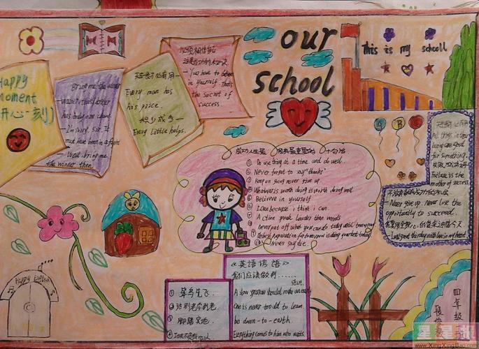 五年级ourschool英语手抄报三张我的校园生活英语手抄报关于美丽校园