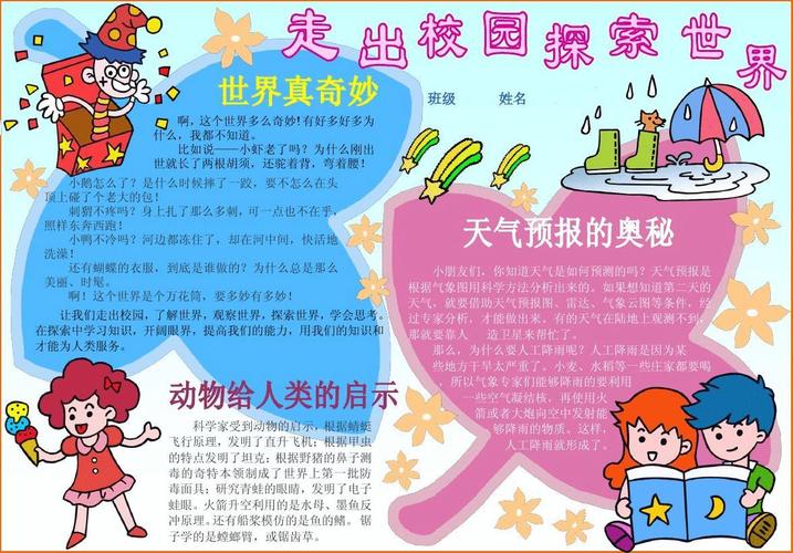 世界真奇妙走出校园探索世界科技科学知识小报 a4横版 电子小报手抄报