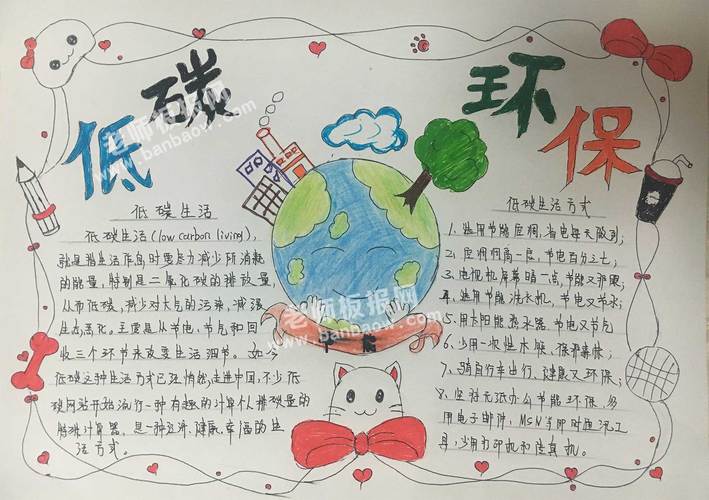 漂亮优秀的低碳环保手抄报图片 可爱风格