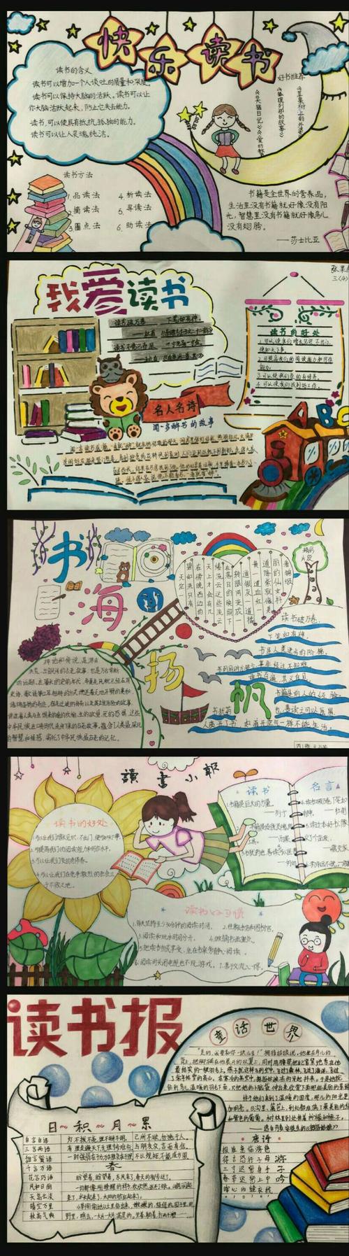 抒发读书感受 孩子们用画笔亲手制作了一幅幅精美的手抄报