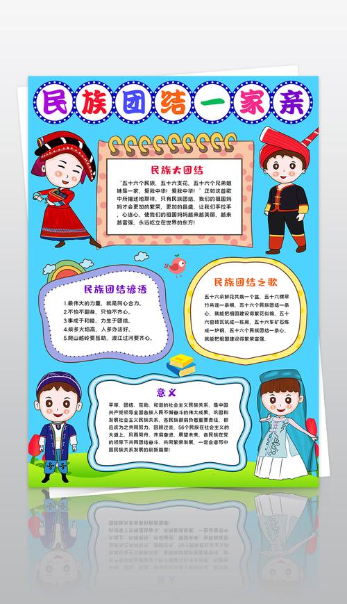 原创卡通可爱民族团结一家亲手抄报56个民族小报电子模板版权可商用