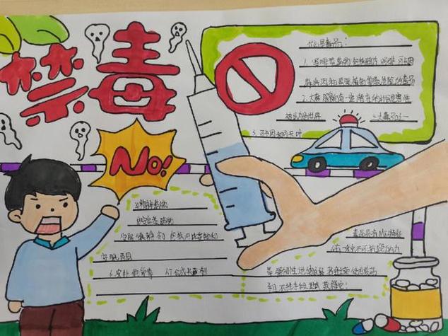禁毒宣传手抄报远离毒品绘画小报宣传画国际禁毒日儿童画黑白线稿涂色