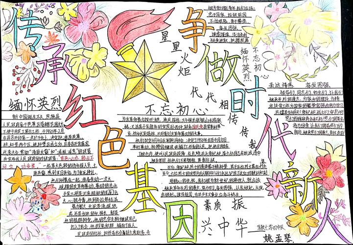 还有的队员以 传承红色基因 争做时代新人 为主题 做了手抄报 还有的队员以 传承红色基因 争做时代新人 为主题 做了手抄报