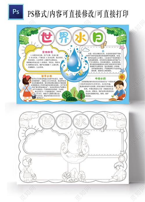 世界水日手抄报保护地球节约用水电子小报模板psd 世界水日手抄报保护地球节约用水电子小报模板psd