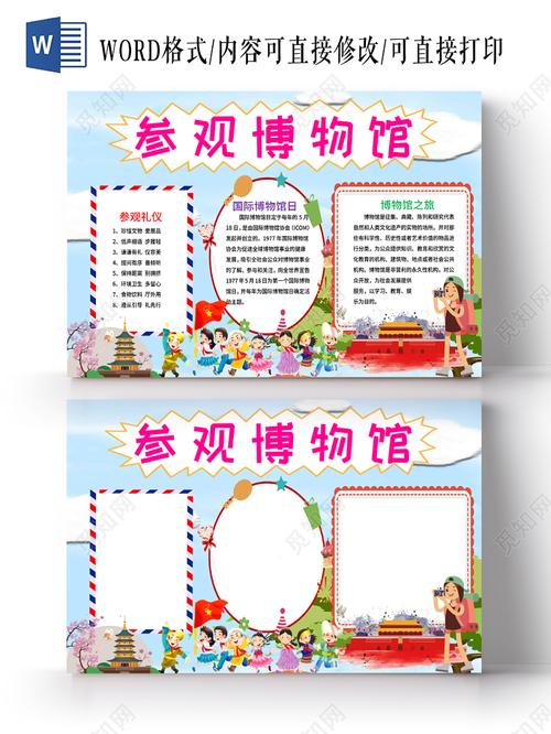 蓝色博物馆之参观博物馆手抄报小报word模板