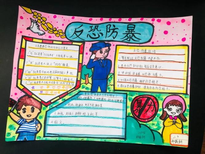 小学 平安校园 反恐防暴 喜迎二十大 手抄报-图2