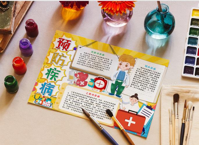 卡通小清新预防疾病感染病小报手抄报word模板