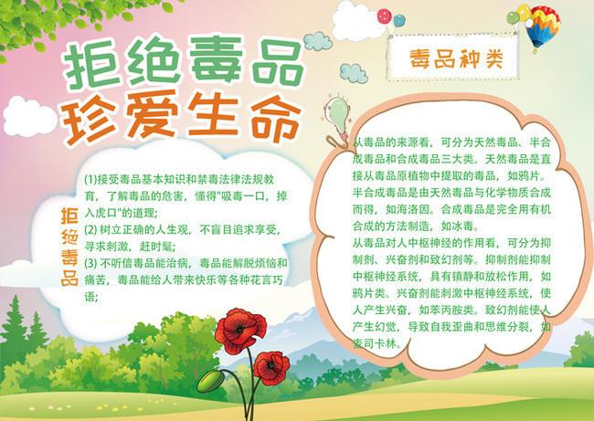 拒绝毒品珍爱生命手抄报图片素材 主题为禁毒手抄报 可用作安全手抄报