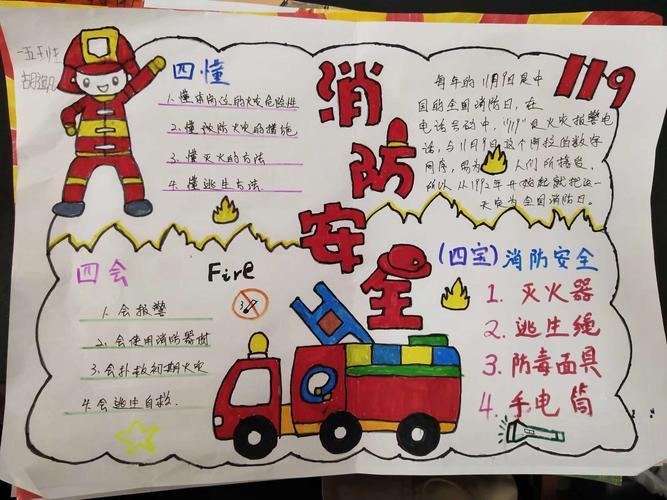 我是消防小能手记海阳小学一年级五班消防安全手抄报比赛