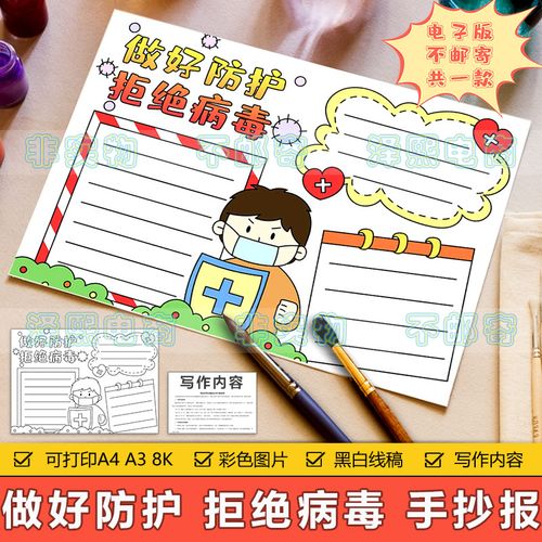 做好防护拒绝病毒手抄报模板小学生预防传染病抗击新冠疫情手抄报