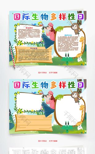 卡通国际生物多样性小报word手抄报