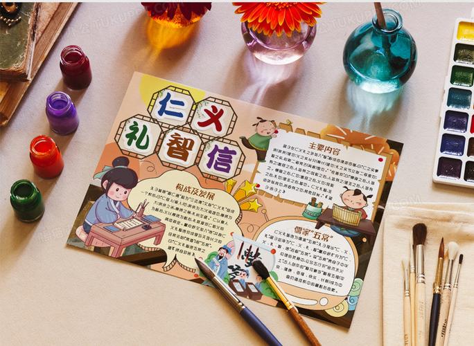 卡通仁义礼智信传统文化小报手抄报word模版