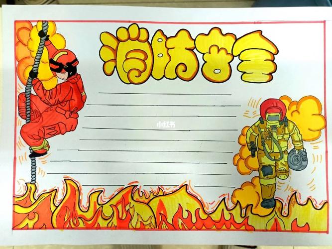 幼师 手抄报模板 致敬消防员 安全主题画