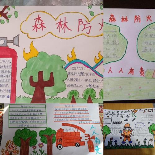 中年级同学们用漂亮的手抄报宣传森林防火.