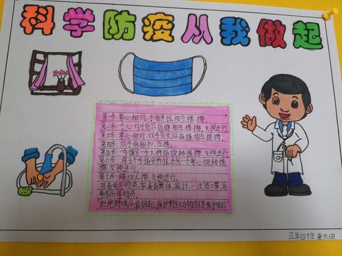 第一小学三年四班 科学防疫 从我做起 手抄报