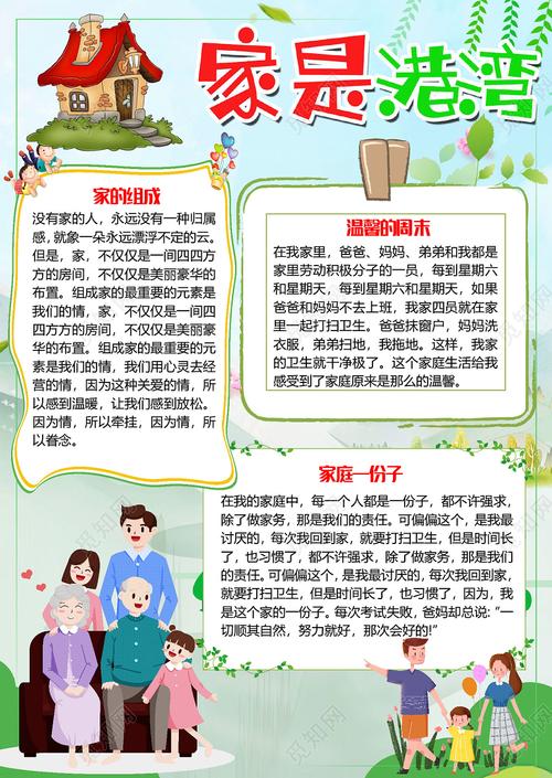 绿色简约卡通家是港湾我爱我家小报手抄报word模板docx