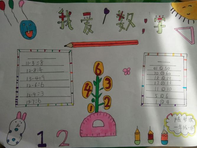 财源路校区一年级一班数学优秀手抄报展示 走进数学世界 探索数学