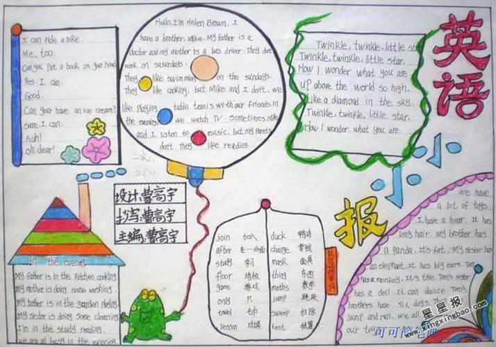 小学生英语手抄报版面设计图精美的四年级上册英语手抄报内容素材