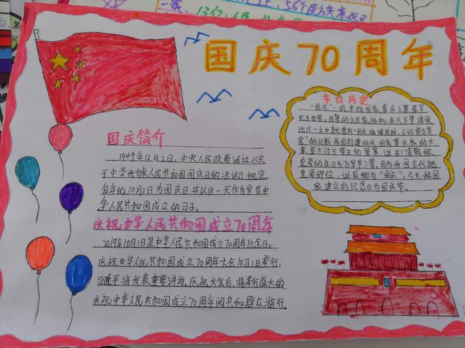 亳州市第四小学一年级七班庆祝伟大祖国70岁生日手抄报活动