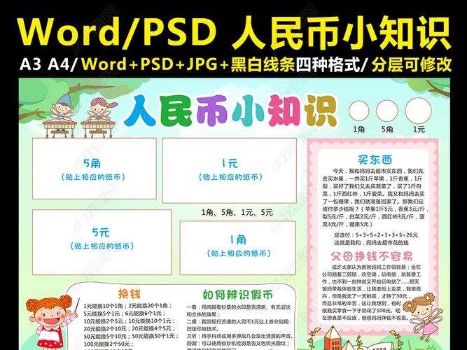 认识人民币小报数学手抄报挣钱赚钱电子小报