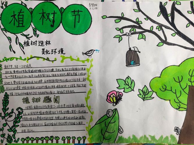 我和小树共成长 石象镇中心小学植树节手抄报掠影