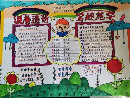孩子们通过手抄报凸现出推广普通话的重要性.