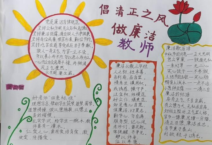 廉洁从教 坚守教育净土 汝南县第九小学开展主题教育手抄报展示